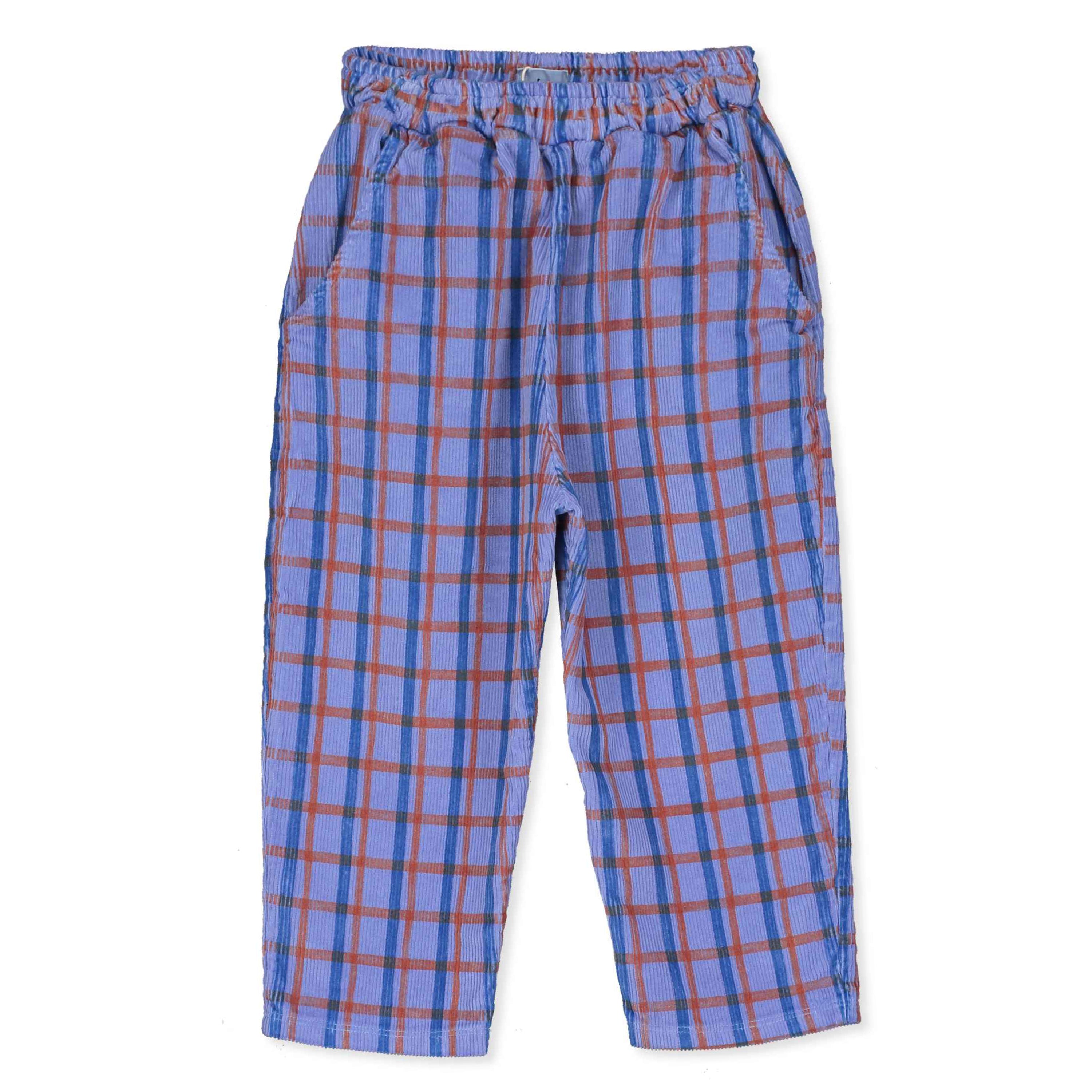 Lavender Plaid Print Corduroy Wide Trousers