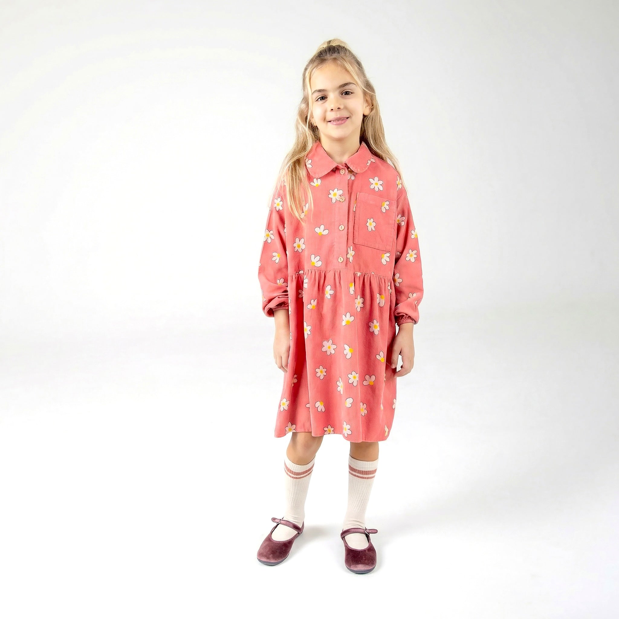 Coral Daisies Corduroy Dress
