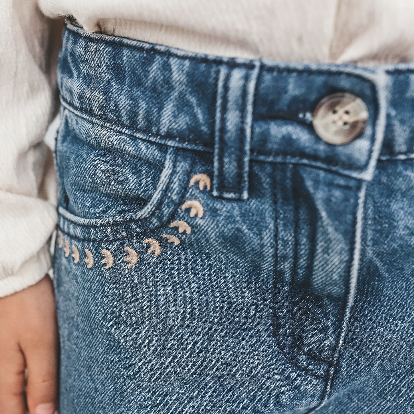 Enthic Flower Wide Leg Jeans Medium Blue