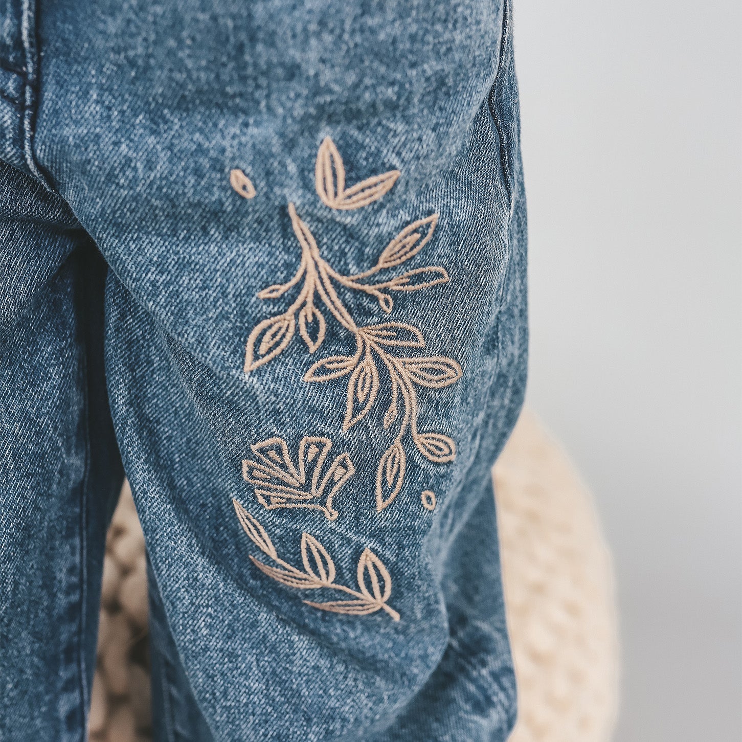 Enthic Flower Wide Leg Jeans Medium Blue