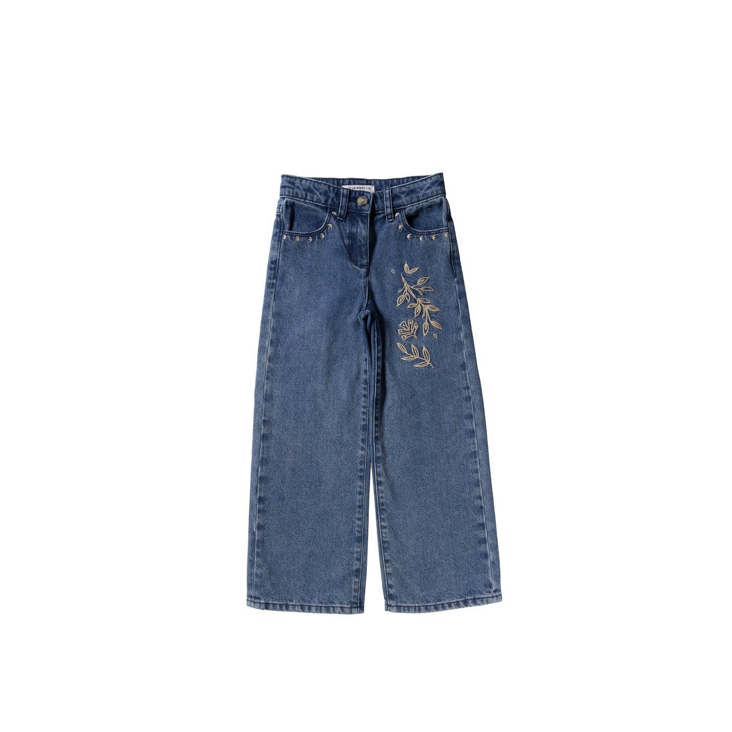 Enthic Flower Wide Leg Jeans Medium Blue - KDkes