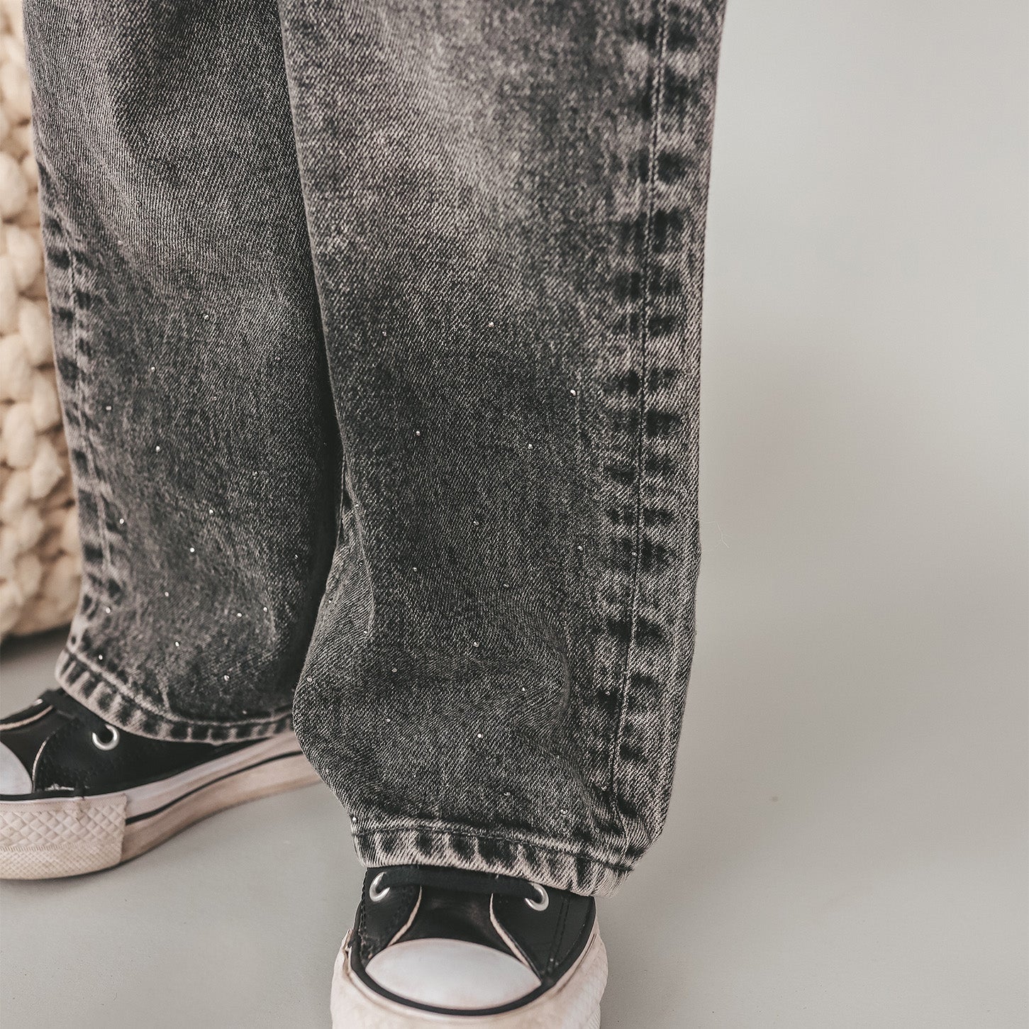 Stretch Denim Wide Leg Glitter Jeans