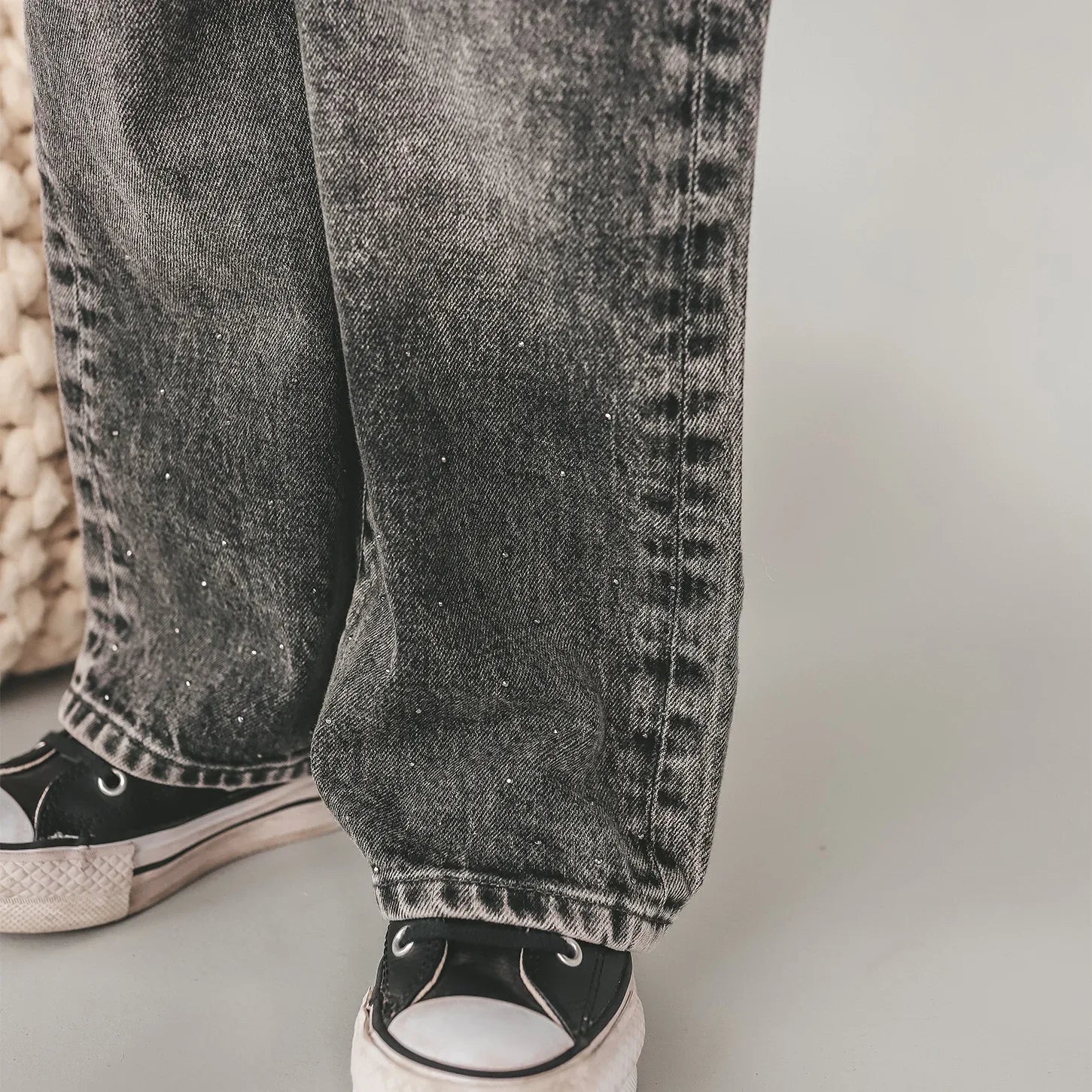 Stretch Denim Wide Leg Glitter Jeans - KDkes