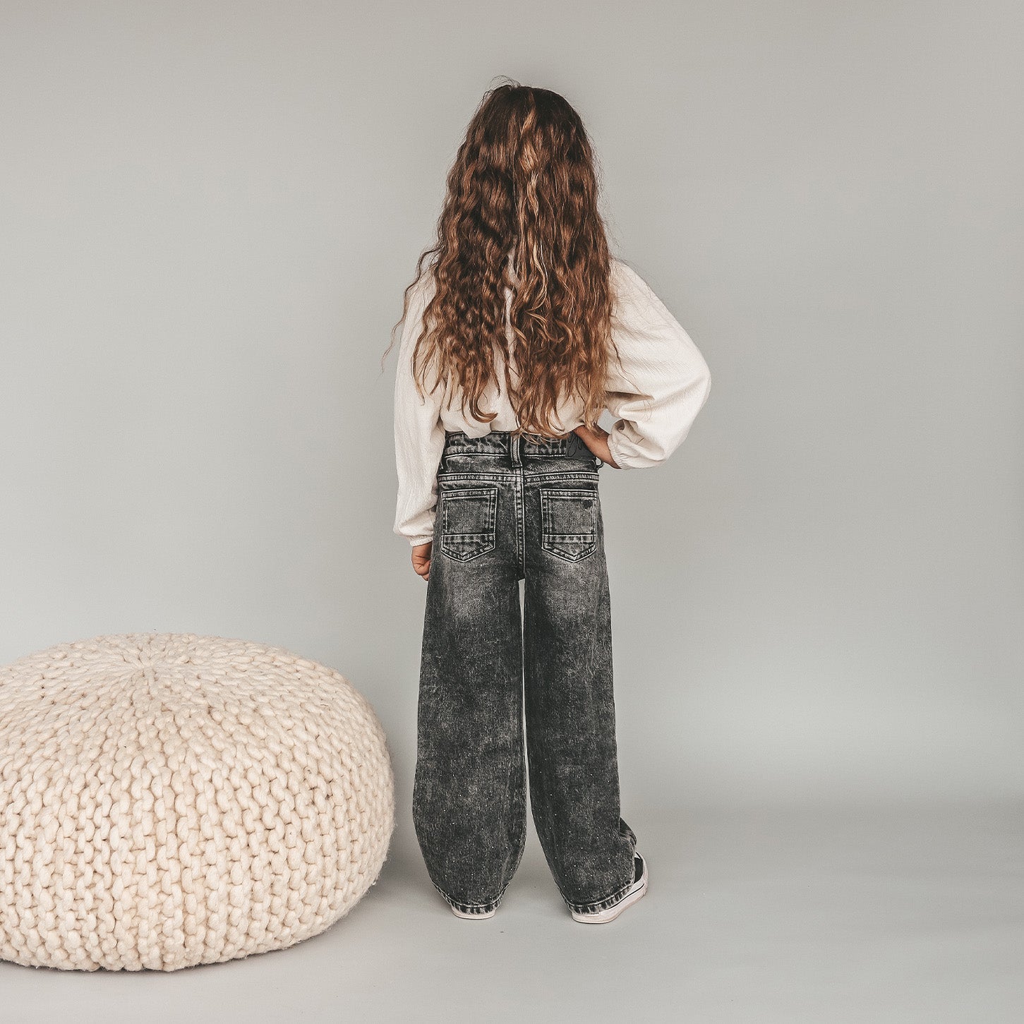 Stretch Denim Wide Leg Glitter Jeans