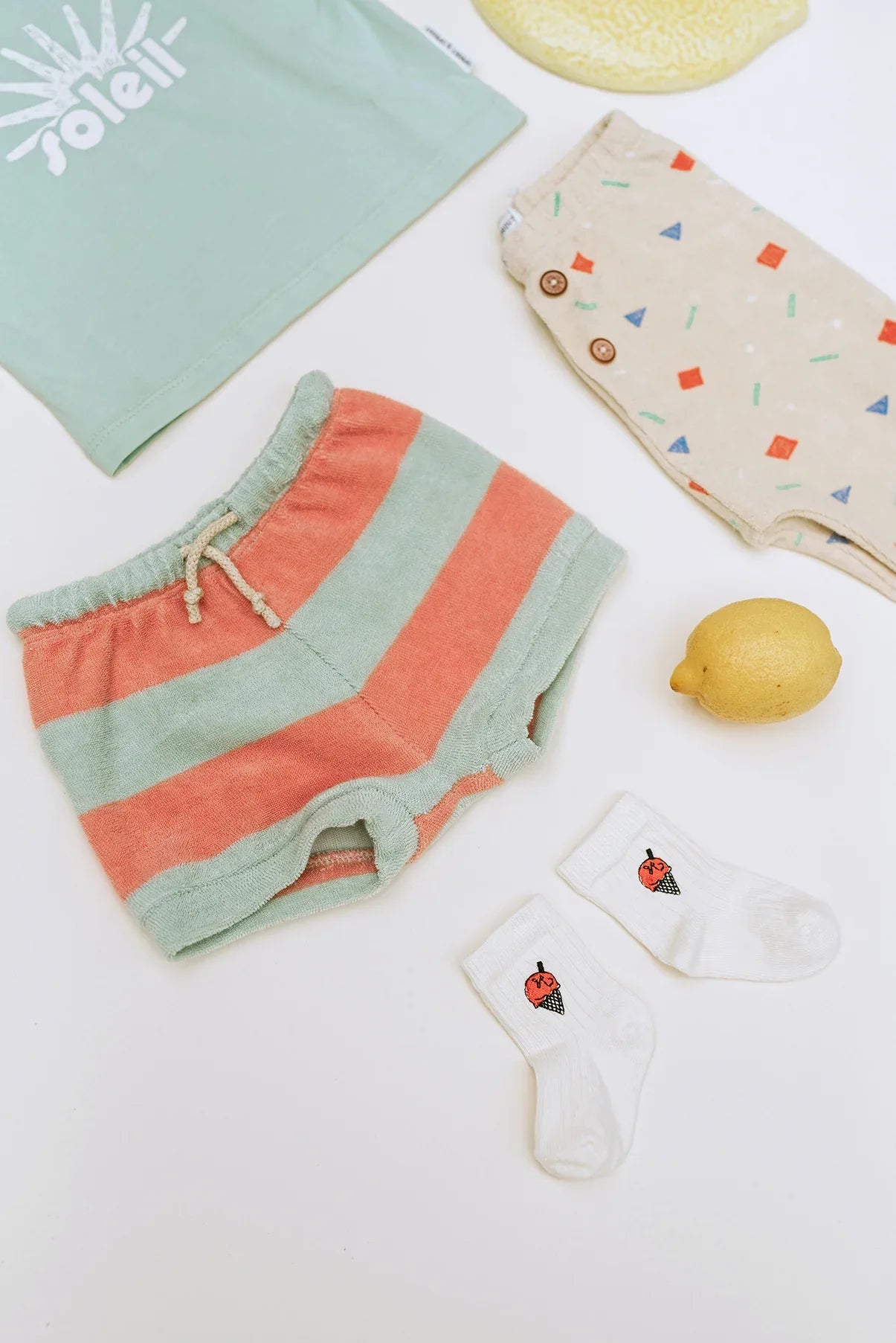 Baby Terry Shorts Stripes Silt Green - Sproet & Sprout