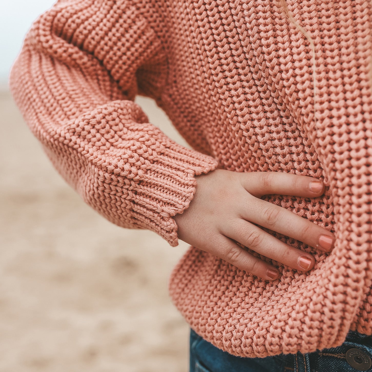 Knit Chunky Scallop Sweater Rose Dawn