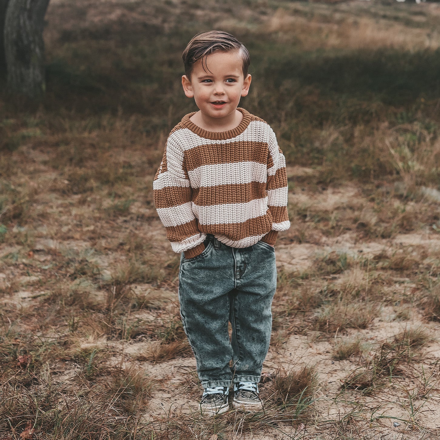 Stripe Knit Chunky Sweater Smoke Grey