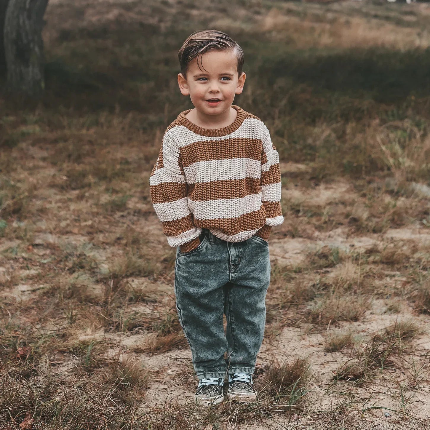 Stripe Knit Chunky Sweater Smoke Grey - KDkes