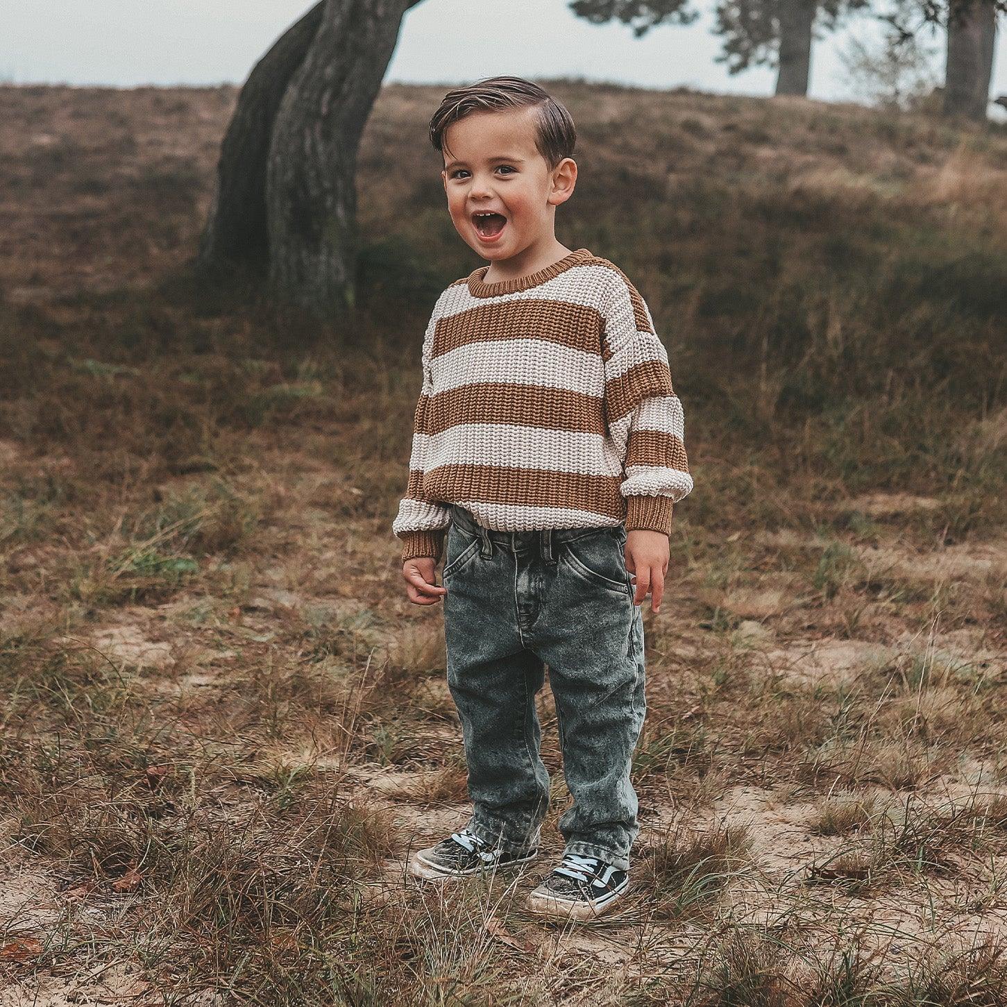 Stripe Knit Chunky Sweater Smoke Grey - KDkes