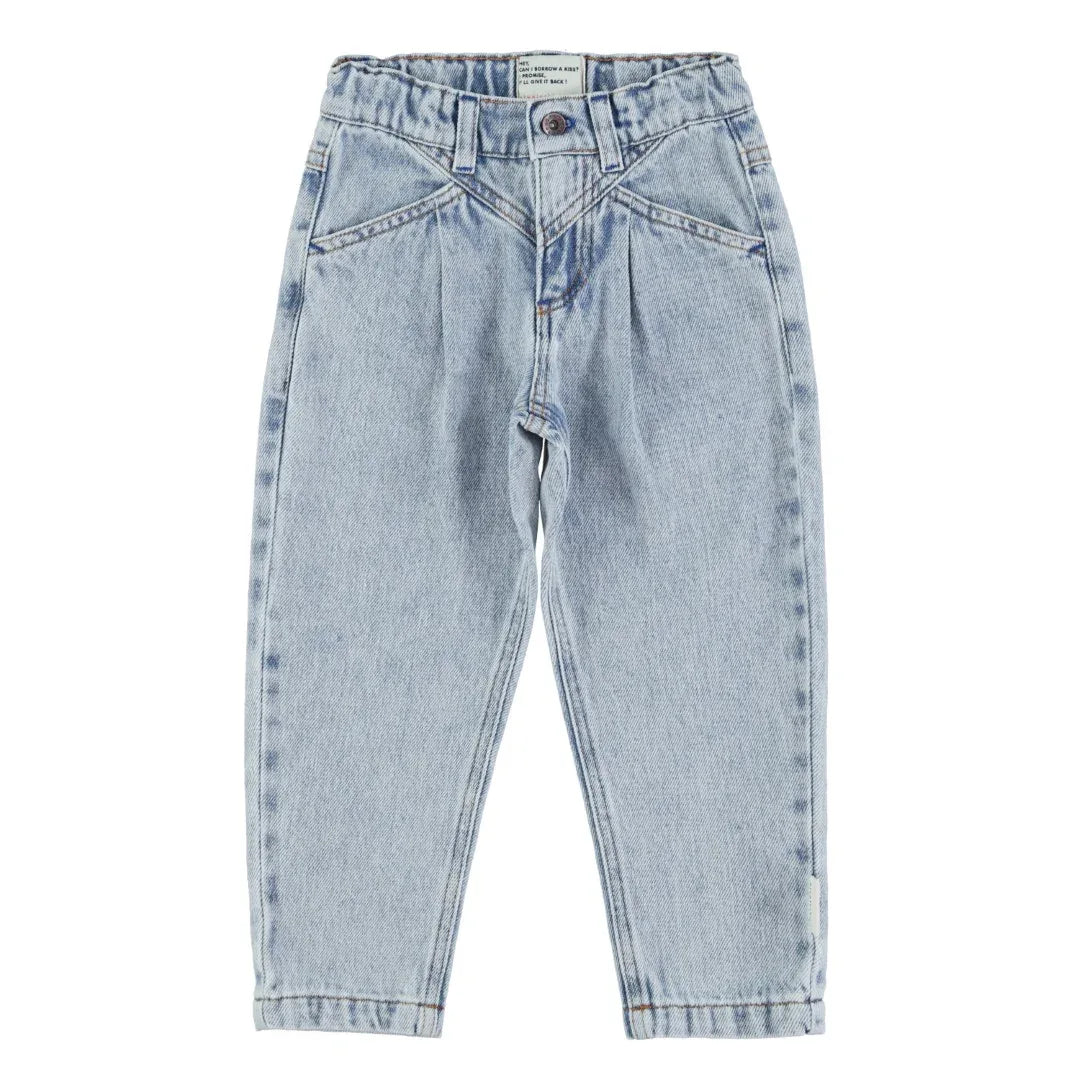 Mom Fit Trousers Washed Blue Denim - Piupiuchick