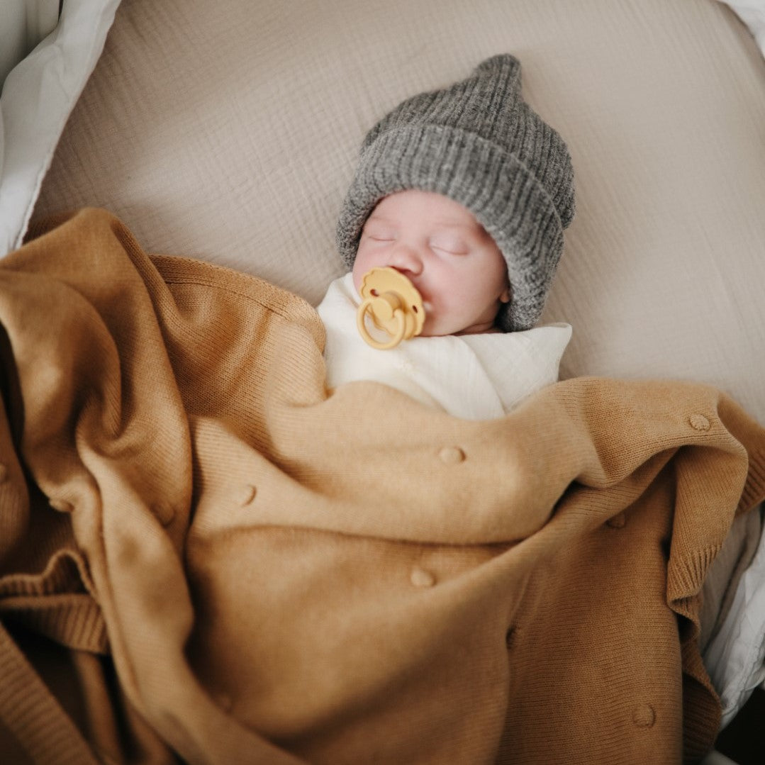 Knitted Blanket Textured Dots Mustard Melange