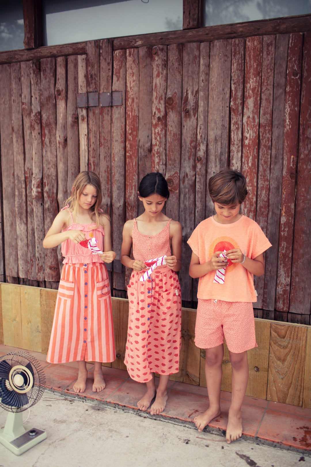 Long Skirt Front Pockets Orange Pink Stripes