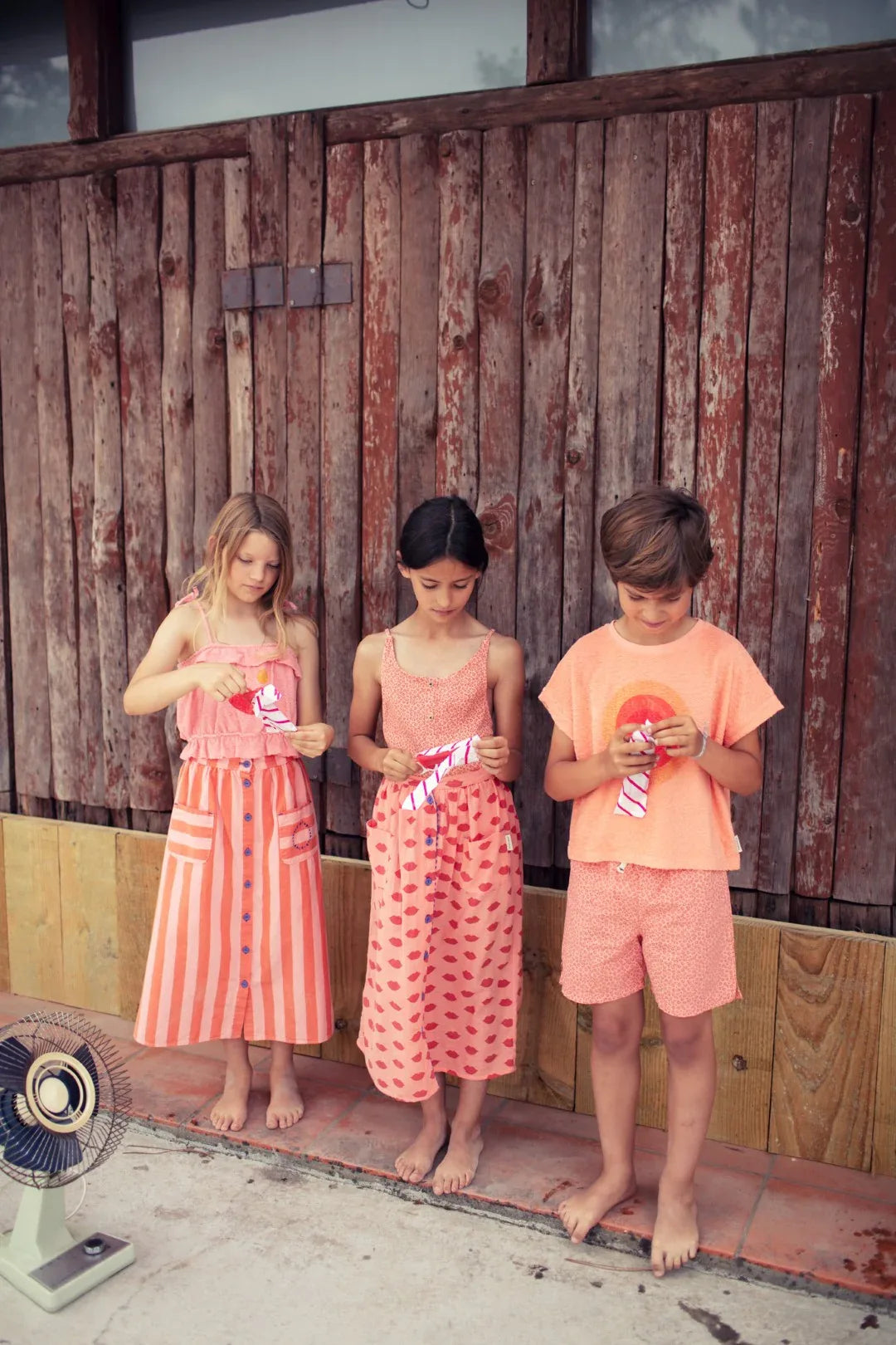 Long Skirt Front Pockets Orange Pink Stripes - Piupiuchick