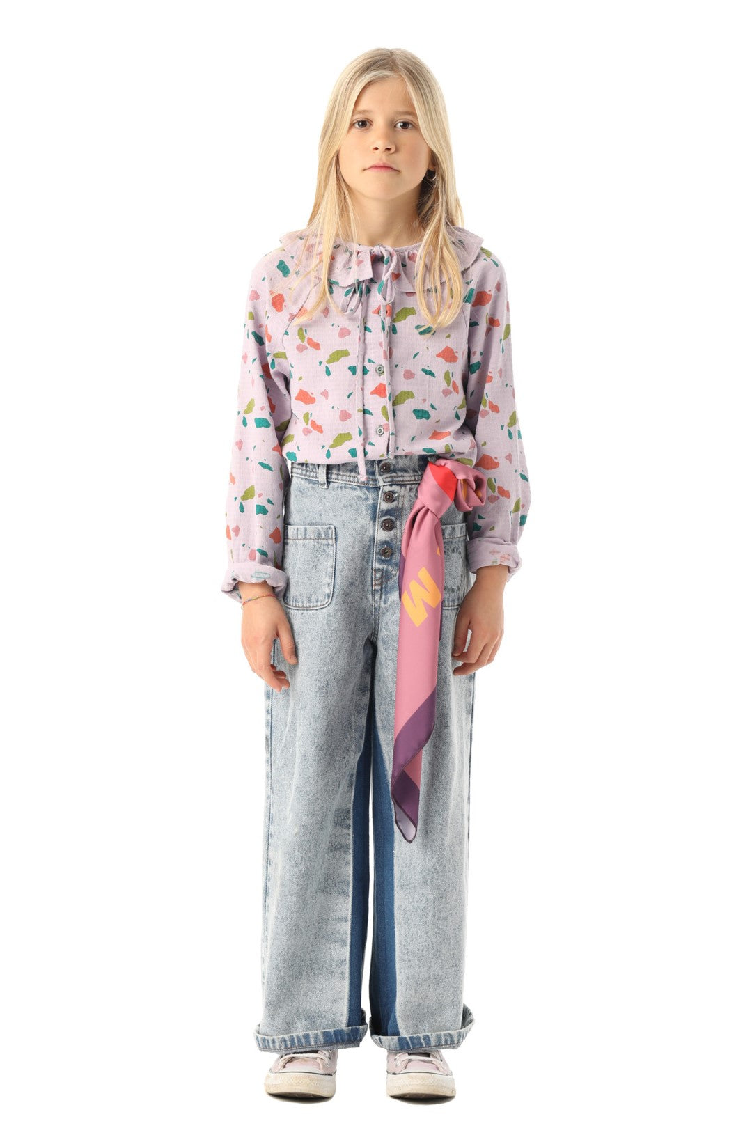 Blouse Round Collar Lilac Multicolor Geometric Allover