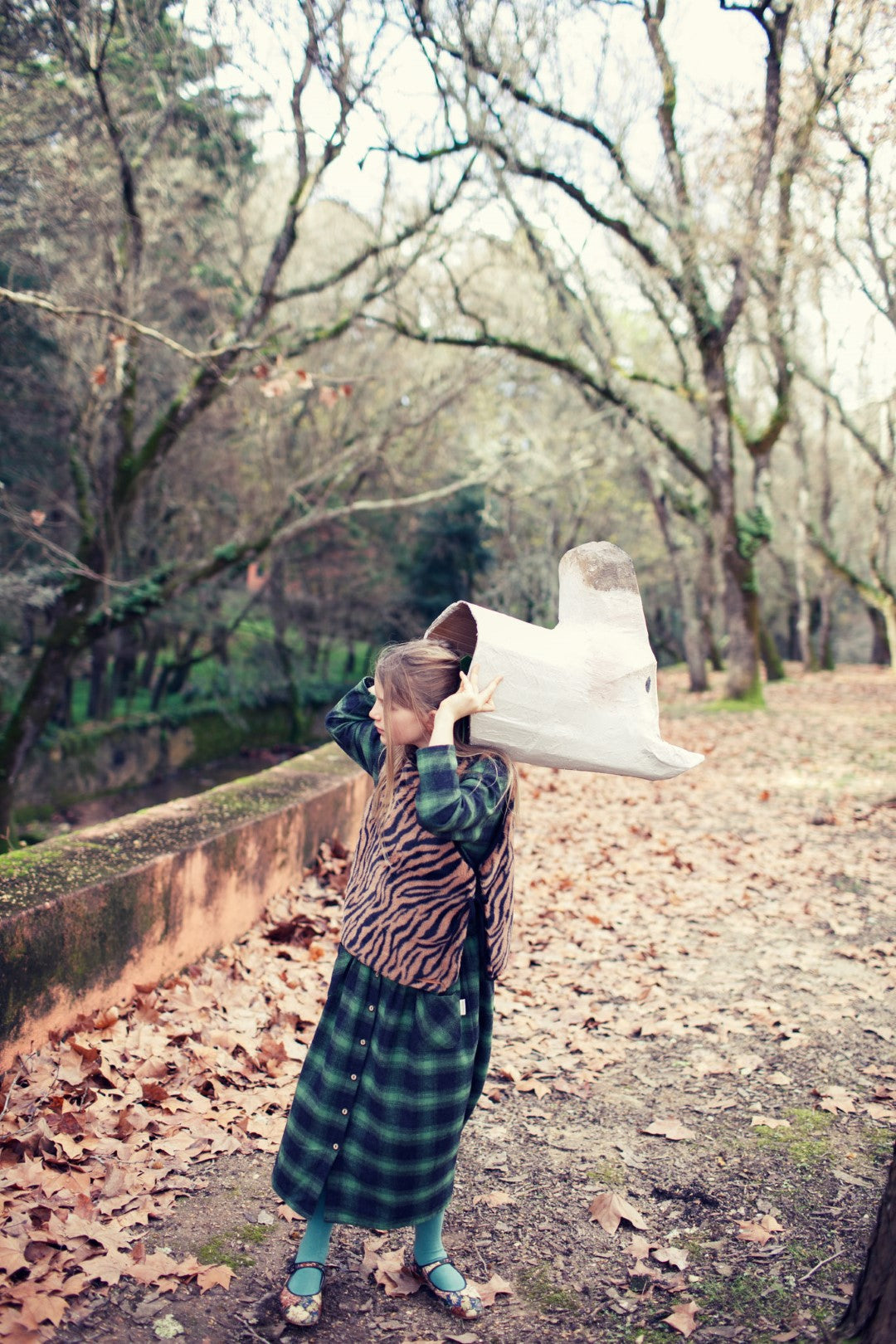 Long Flannel Skirt Green & Black Checkered