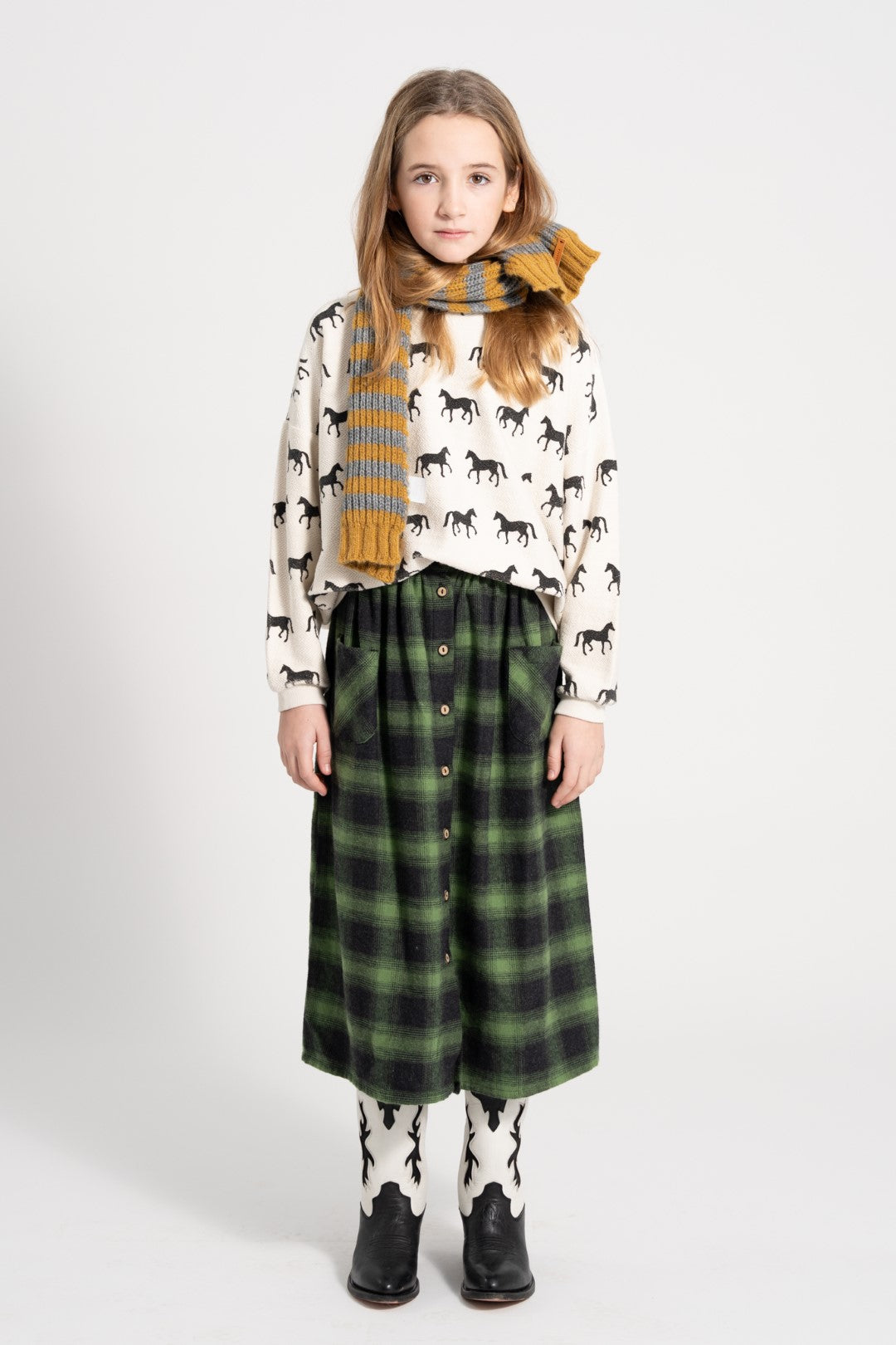 Long Flannel Skirt Green & Black Checkered
