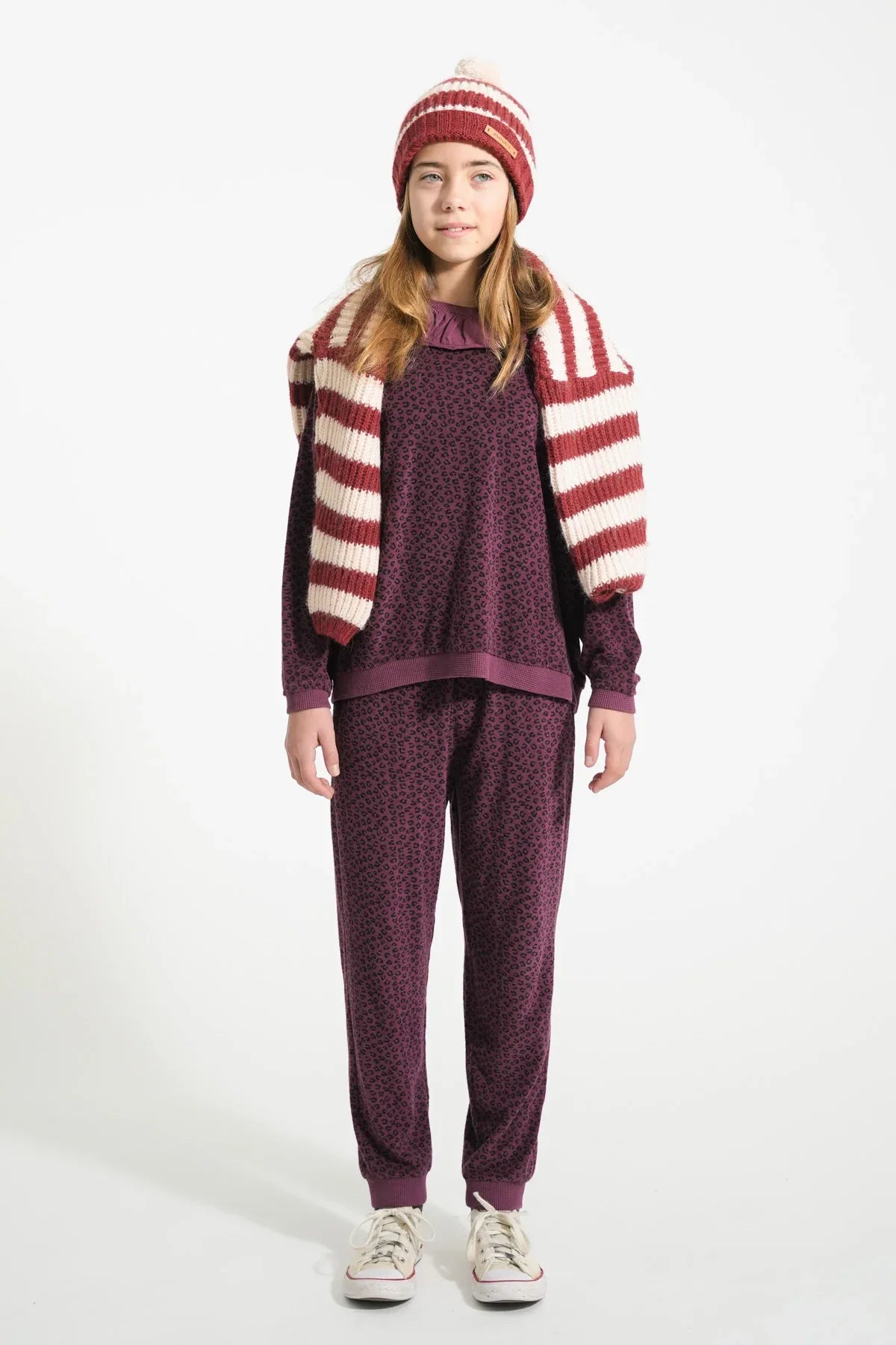 Terry Cotton Sweatshirt Aubergine With Animal Print - Piupiuchick