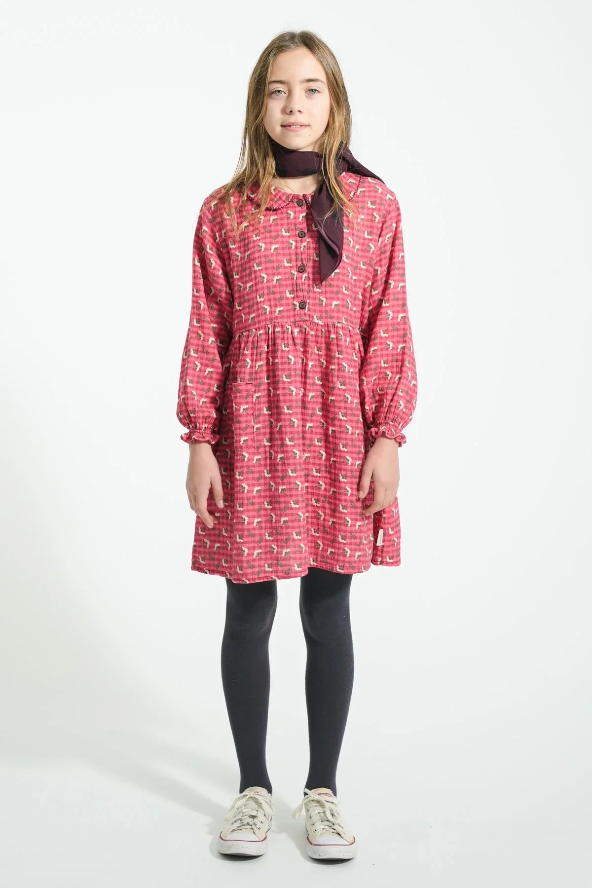 Short Dress Pink Checkered With Flowers - Piupiuchick