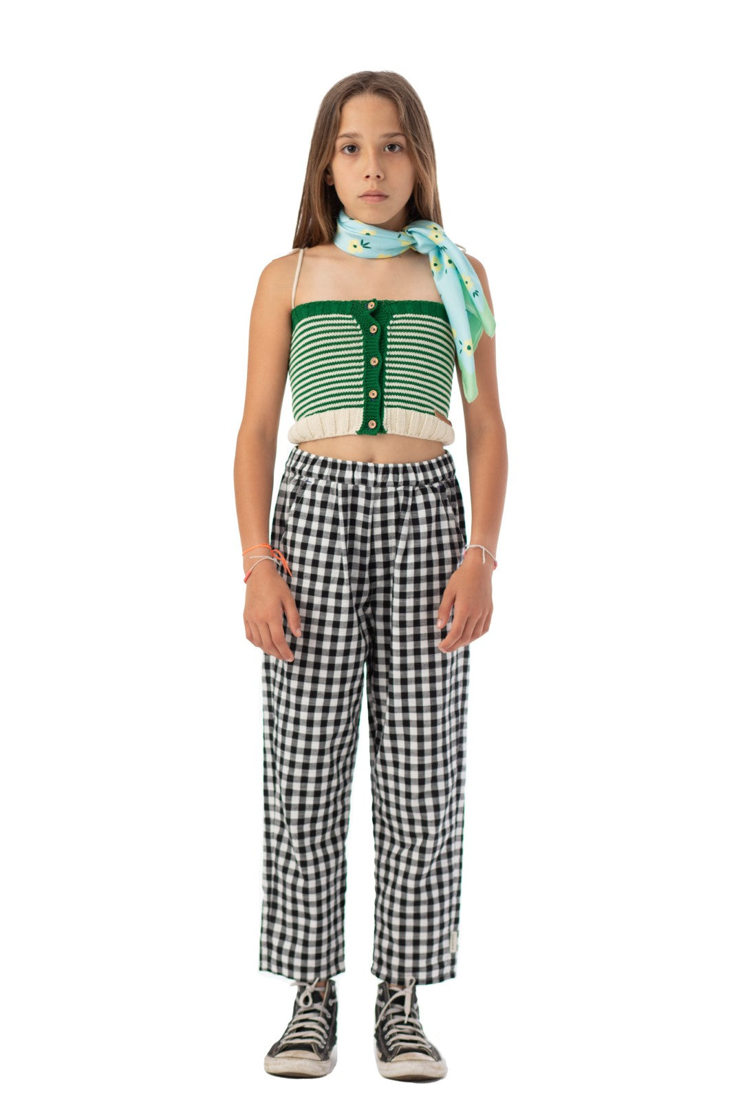 Knitted Top Straps Ecru Green Stripes