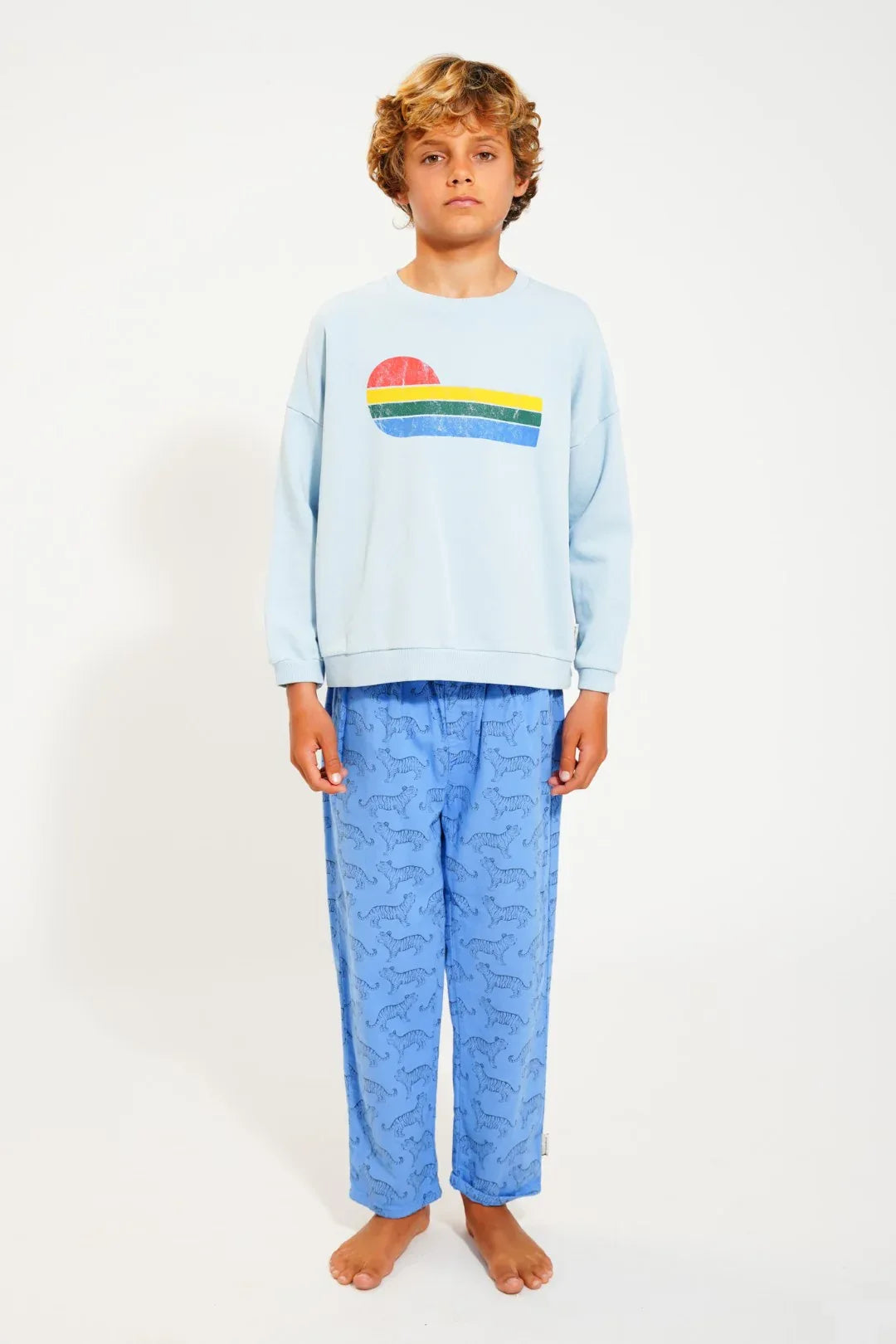 Sweatshirt Light Blue With Multicolor Wave Print - KDkes