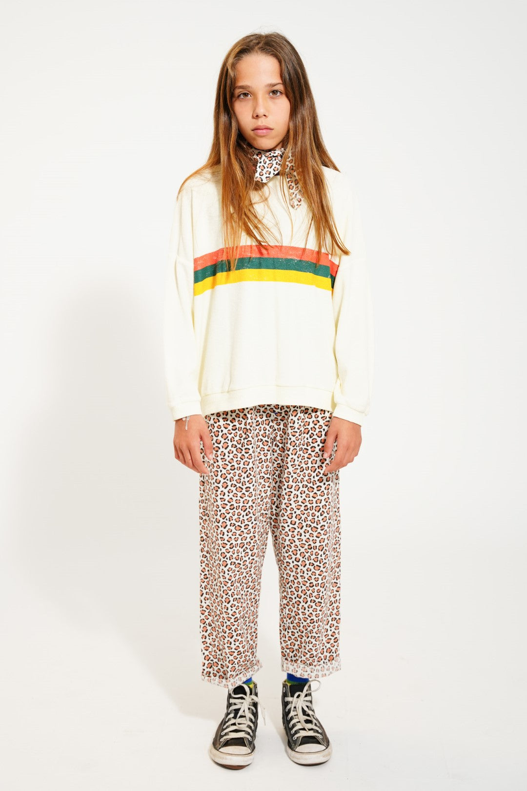 Sweatshirt Ecru With Multicolor Stripes Print