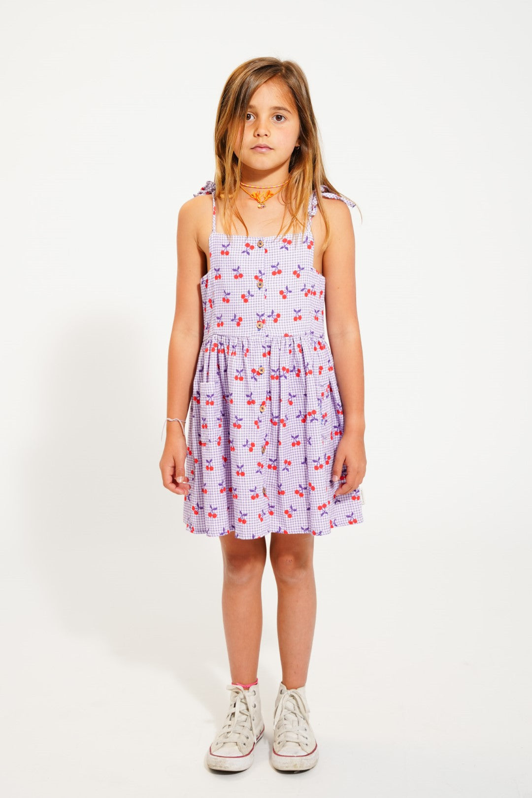 Short Dress Purple White Checkered With Cherries