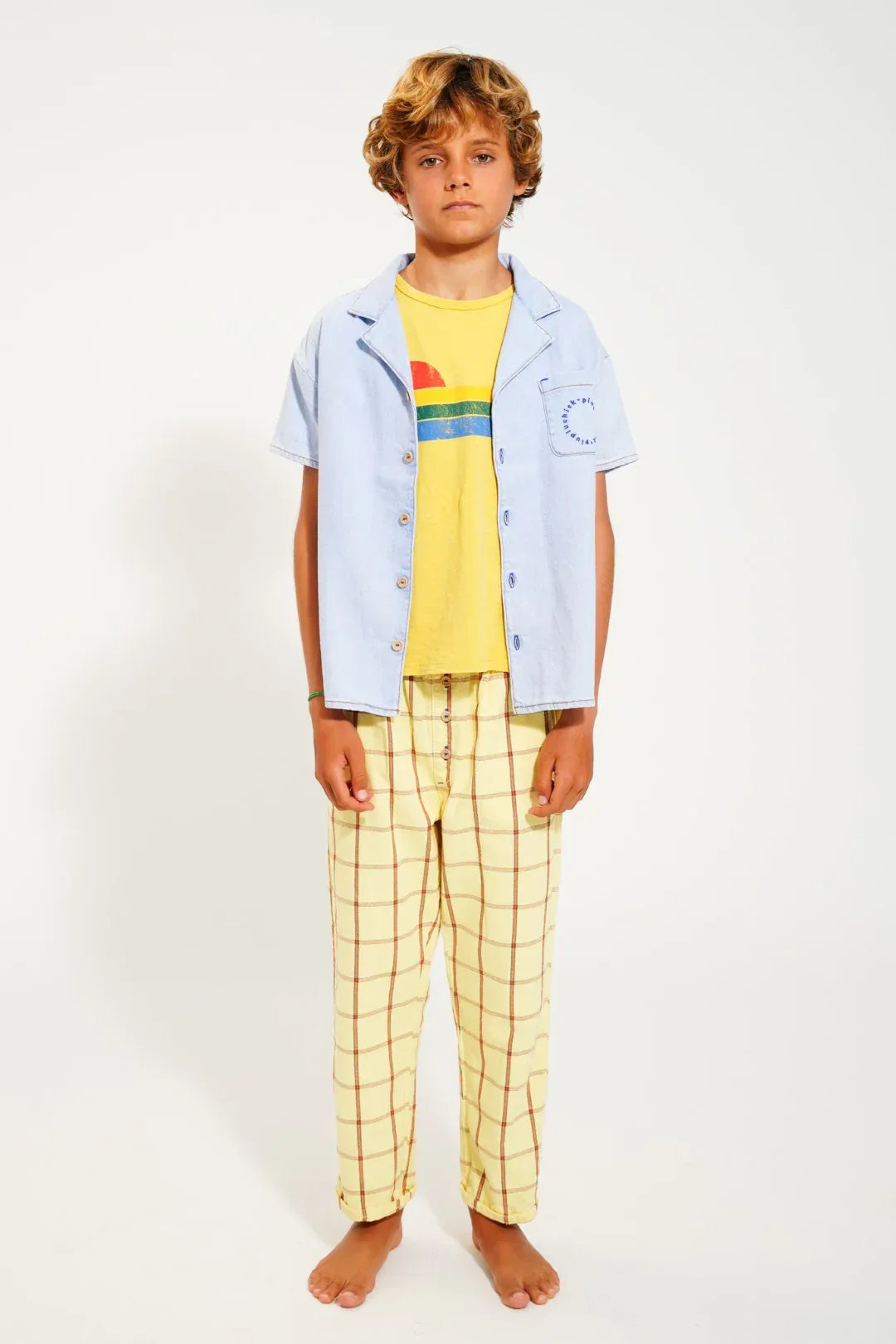 T-Shirt Yellow With Multicolor Wave Print - Piupiuchick