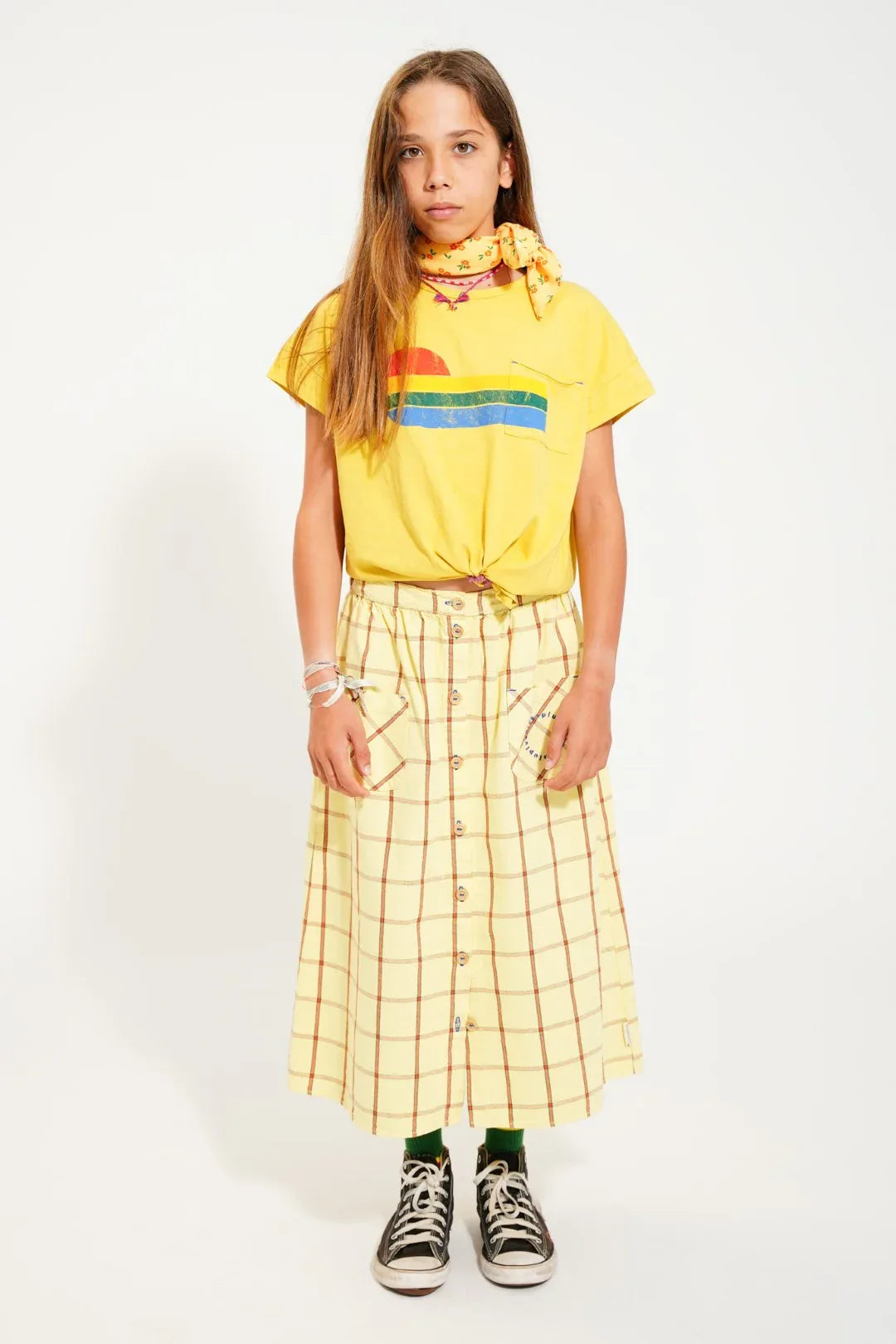 T-Shirt Yellow With Multicolor Wave Print - Piupiuchick