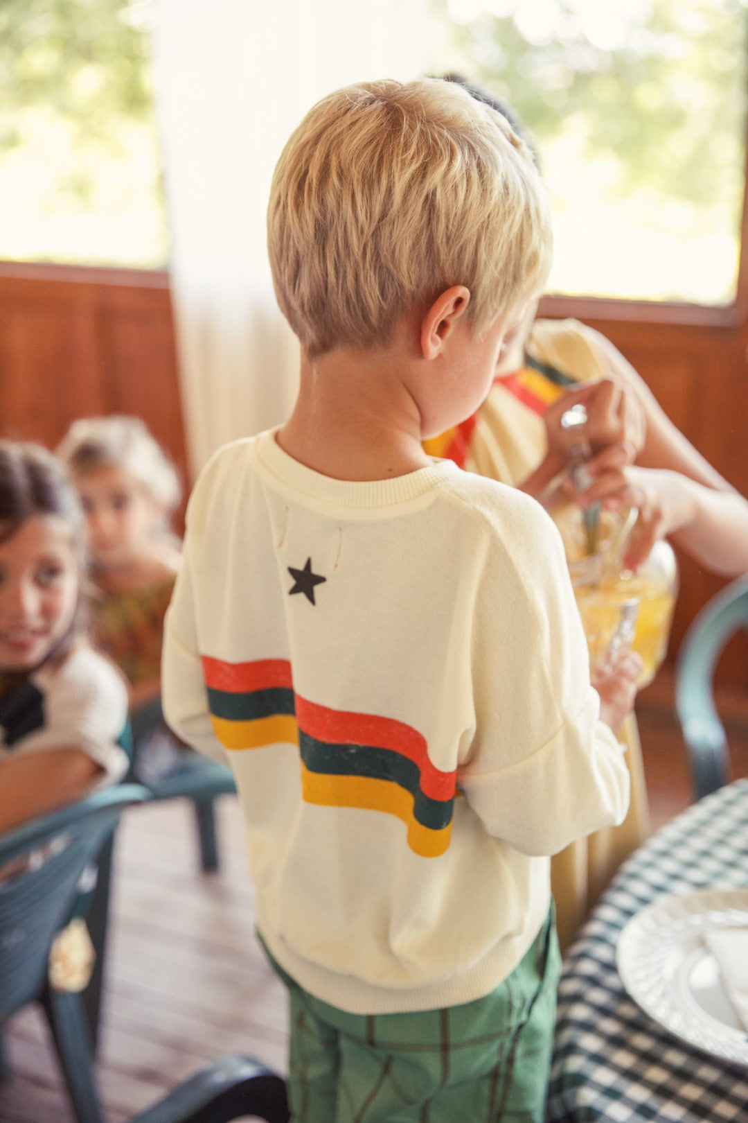 Sweatshirt Ecru With Multicolor Stripes Print