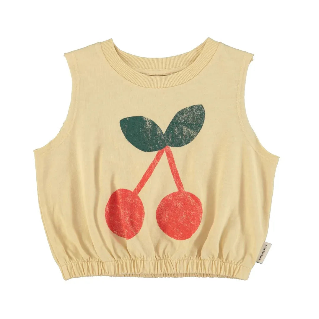 Sleeveless Top Sand With Cherry Print - Piupiuchick