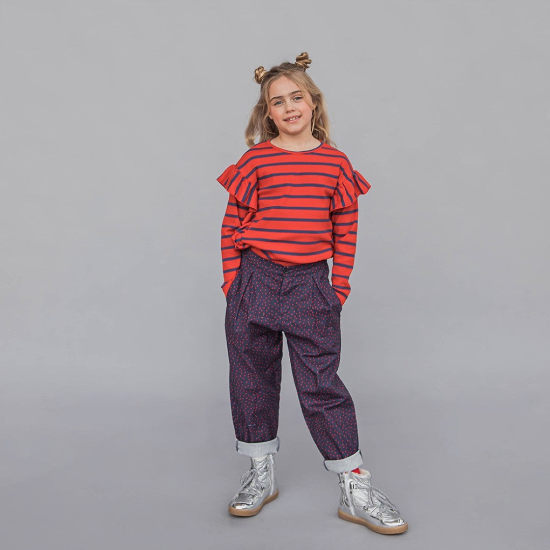 Ruffled Longsleeve Top Stripes Red Blue