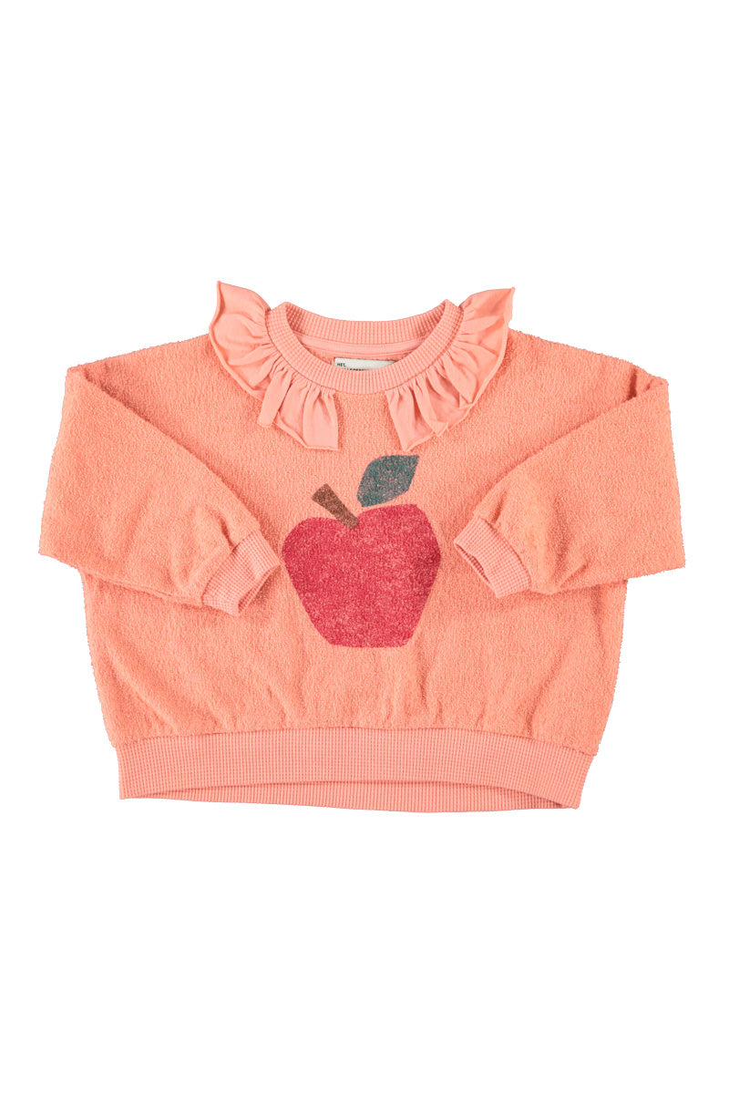 Sweatshirt With Collar Pink With Apple Print