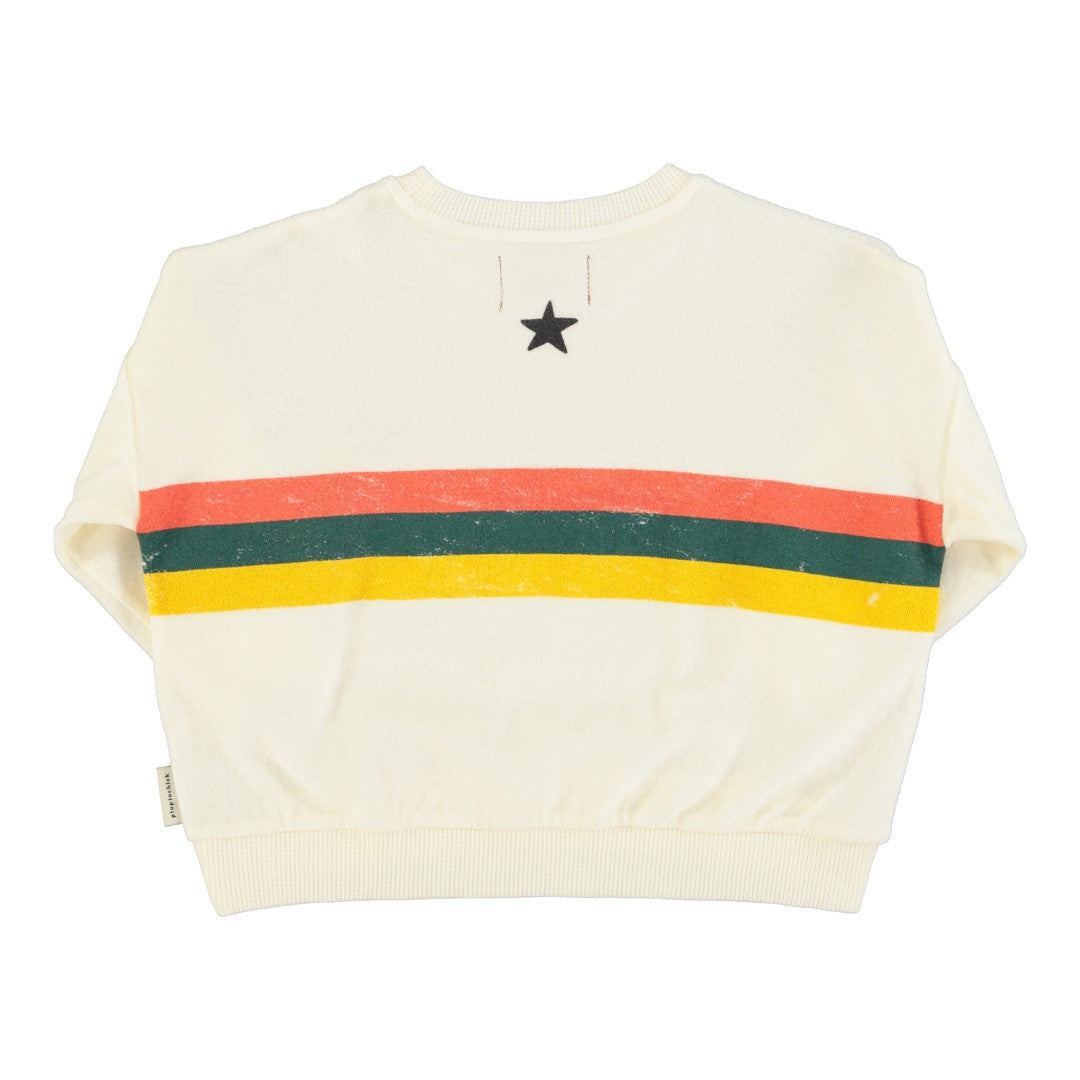 Sweatshirt Ecru With Multicolor Stripes Print