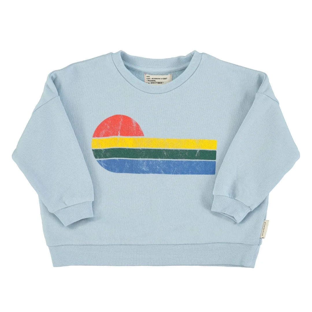 Sweatshirt Light Blue With Multicolor Wave Print - KDkes