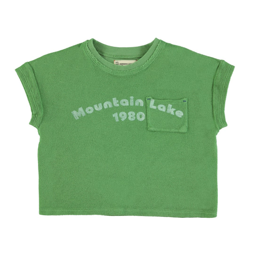 T-Shirt Green With Mountain Lake Print