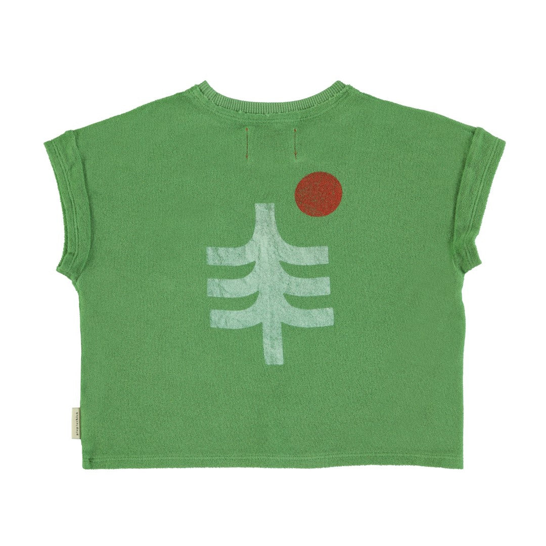 T-Shirt Green With Mountain Lake Print