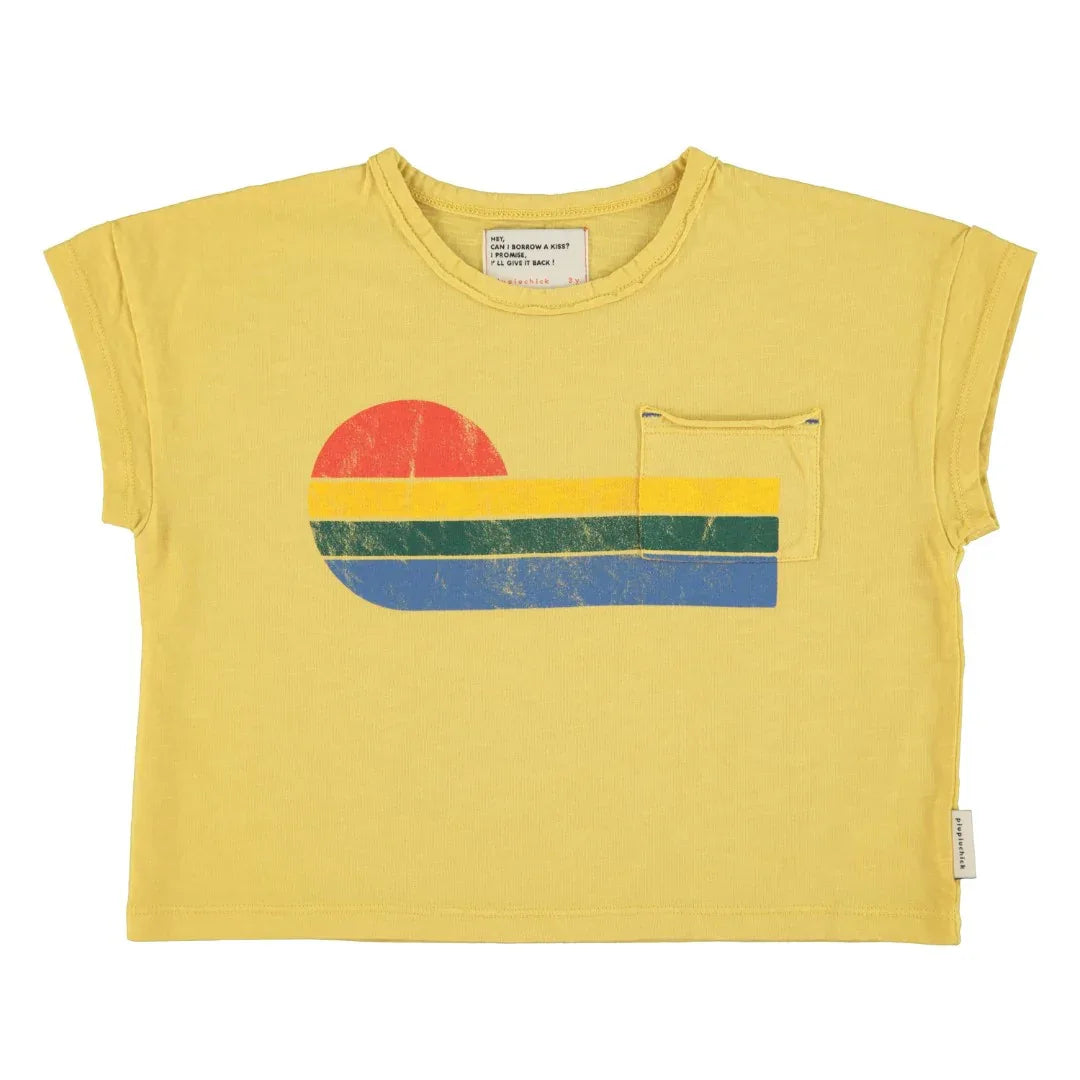 T-Shirt Yellow With Multicolor Wave Print - Piupiuchick