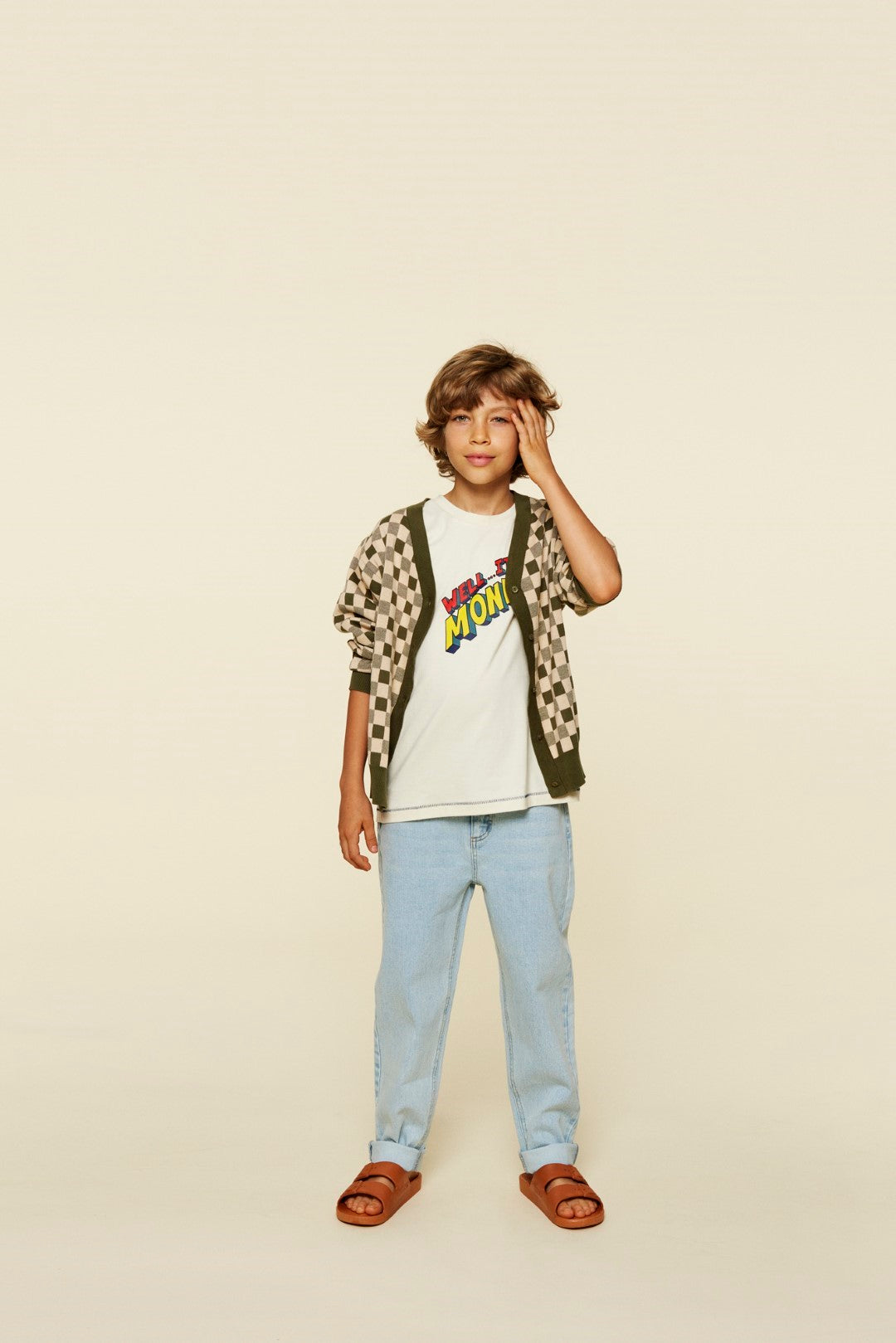 Kimmie Cardigan Dill Check Print Soft Knit