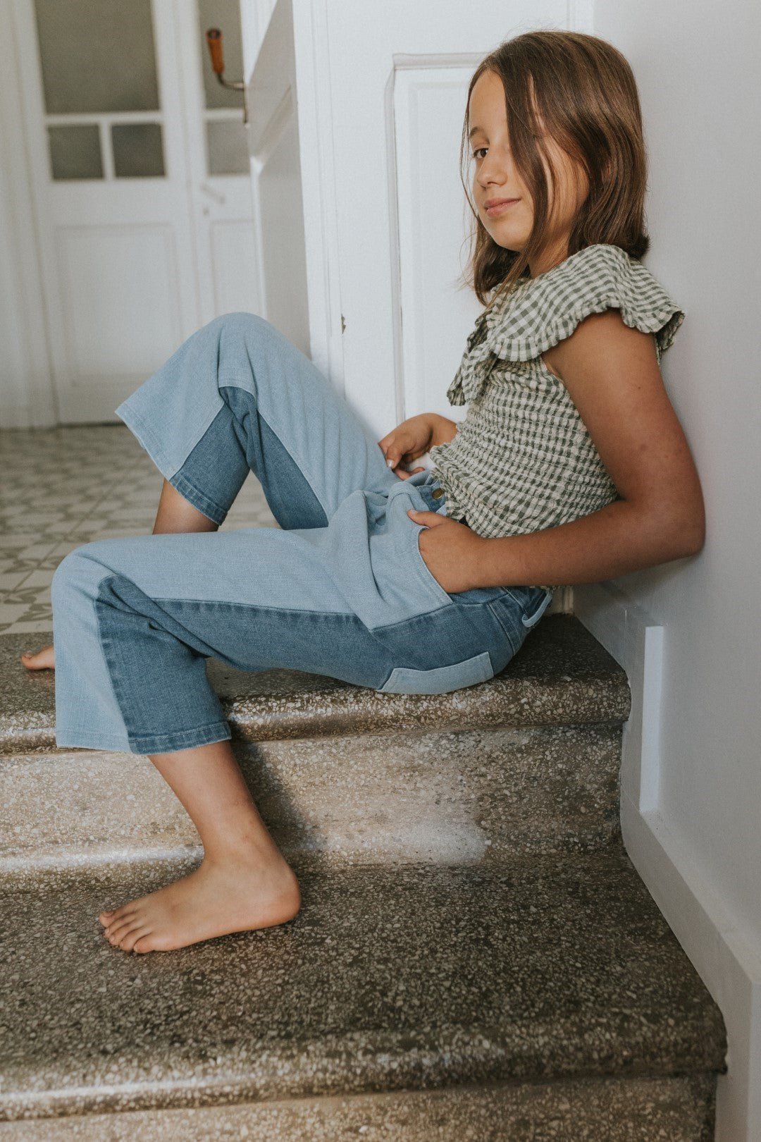 Emily Top Dill Check Crepe
