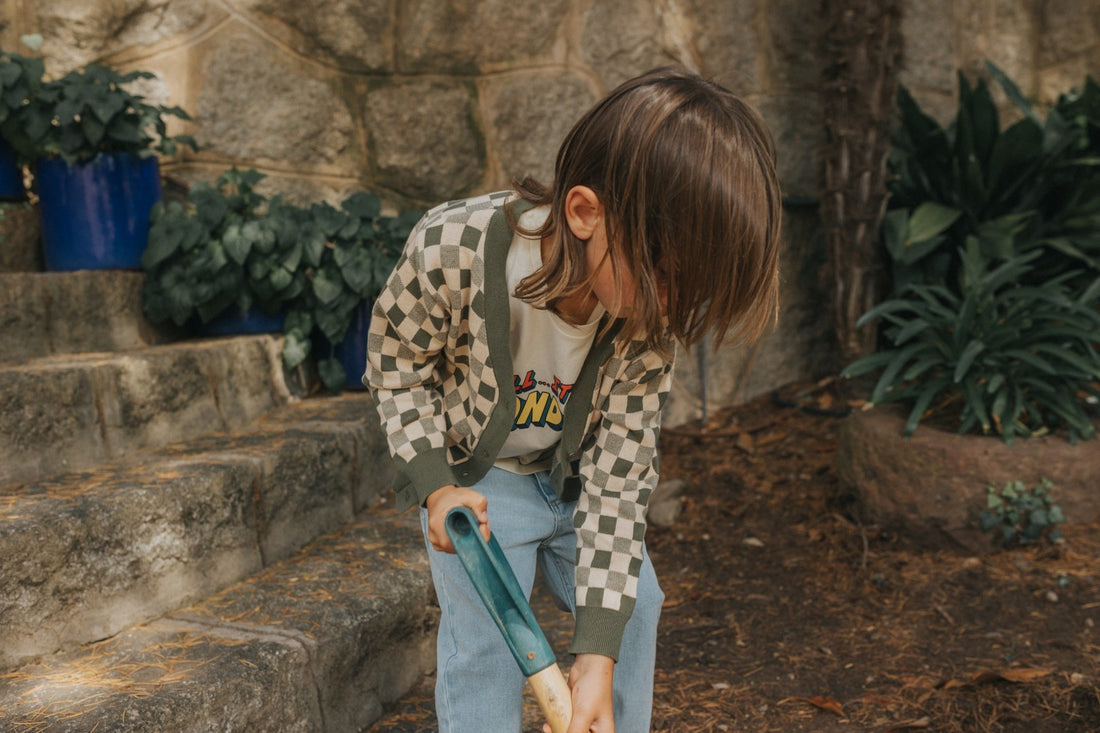 Kimmie Cardigan Dill Check Print Soft Knit