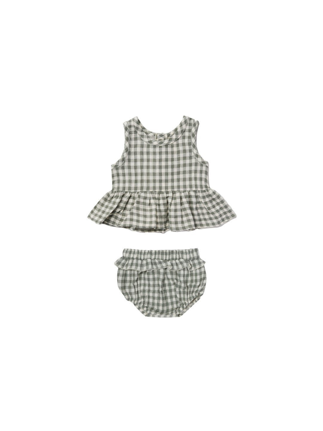 Sleeveless Peplum Set Sea Green Gingham van Quincy Mae