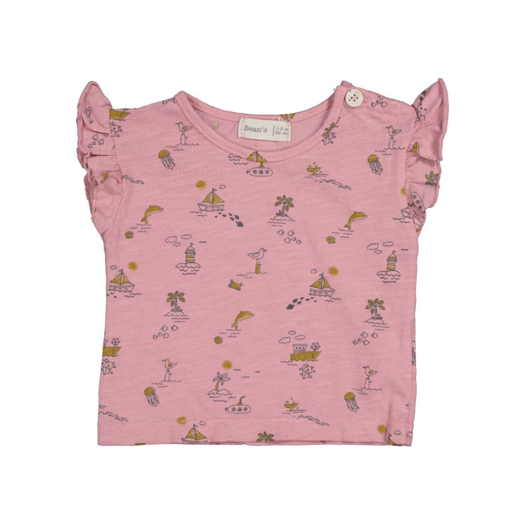Pelican Printed Frilly T-Shirt Pink van Beans Barcelona