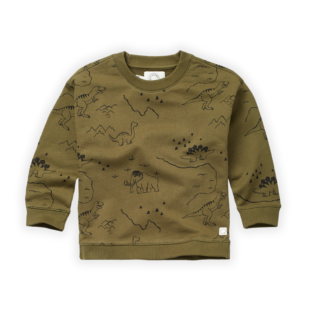 Sweatshirt Dino Print Khaki van Sproet & Sprout