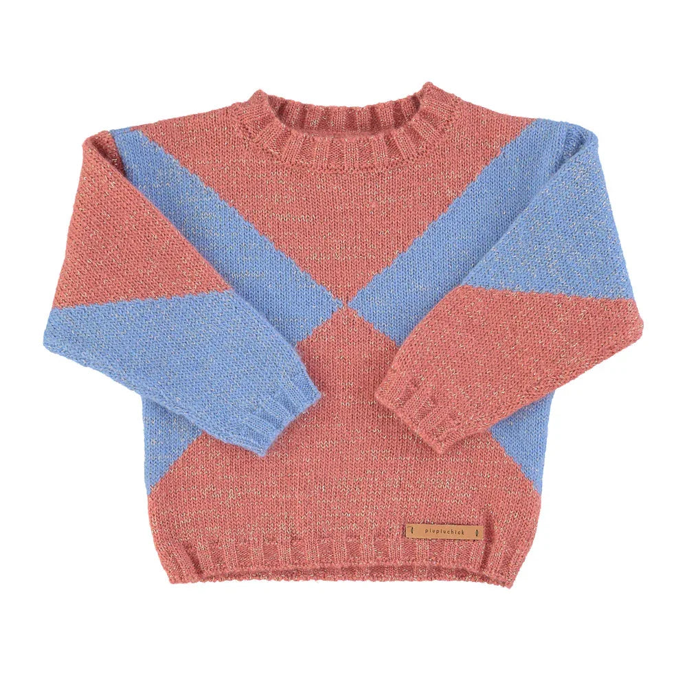 Knitted Sweater Pink & Blue Geometric Intarsia Lurex - Piupiuchick