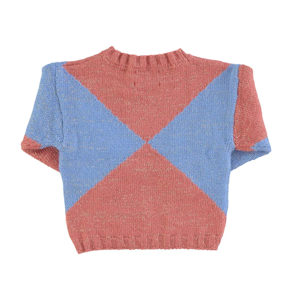 Knitted Sweater Pink & Blue Geometric Intarsia Lurex - Piupiuchick