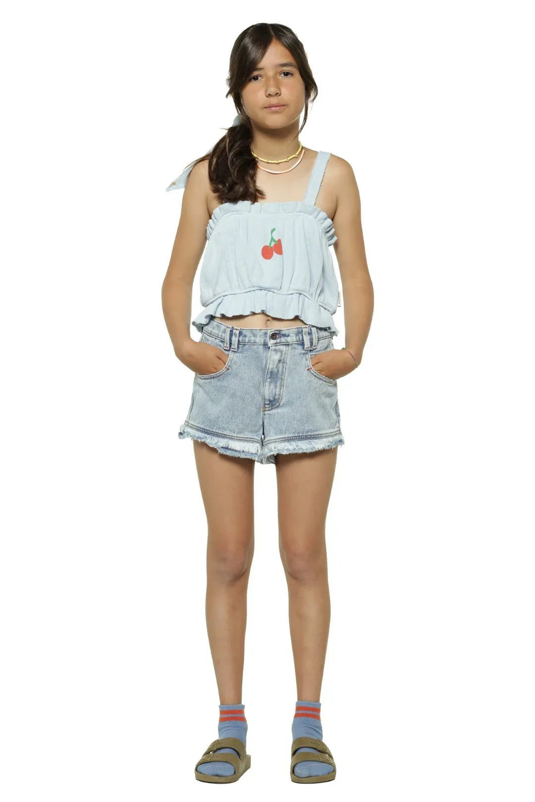 Light Blue Cropped Top With Mon Chérie Print - Piupiuchick