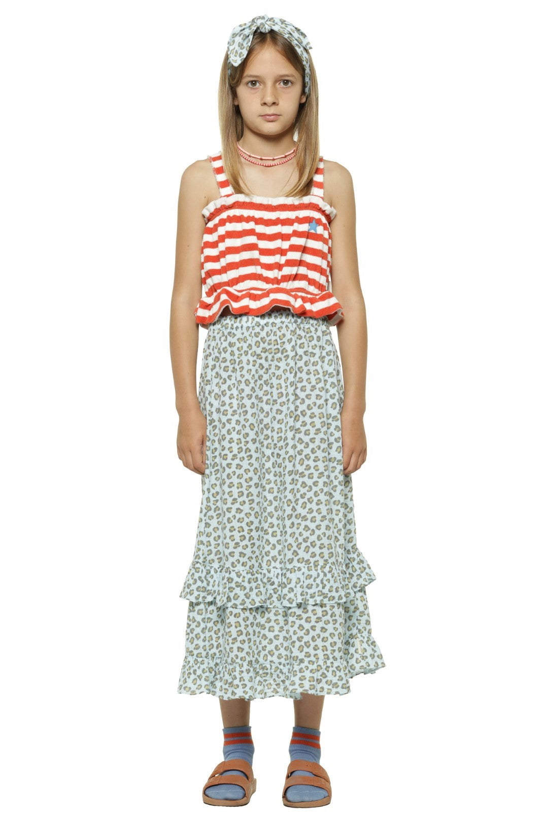 Cropped Top Red & Ecru Stripes