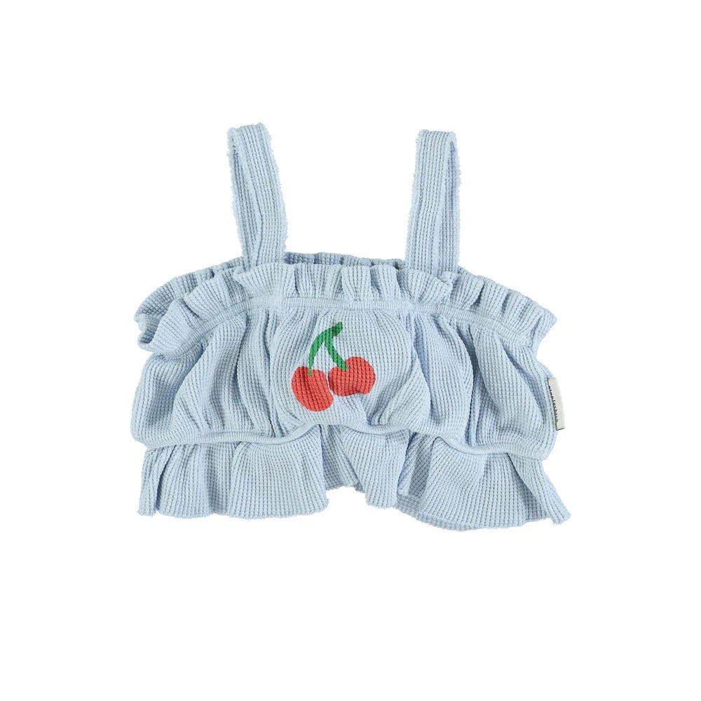 Light Blue Cropped Top With Mon Chérie Print - Piupiuchick