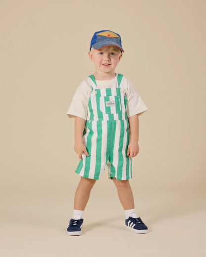 Happy Stripe Button Burton Overall Green White - Goldie+Ace