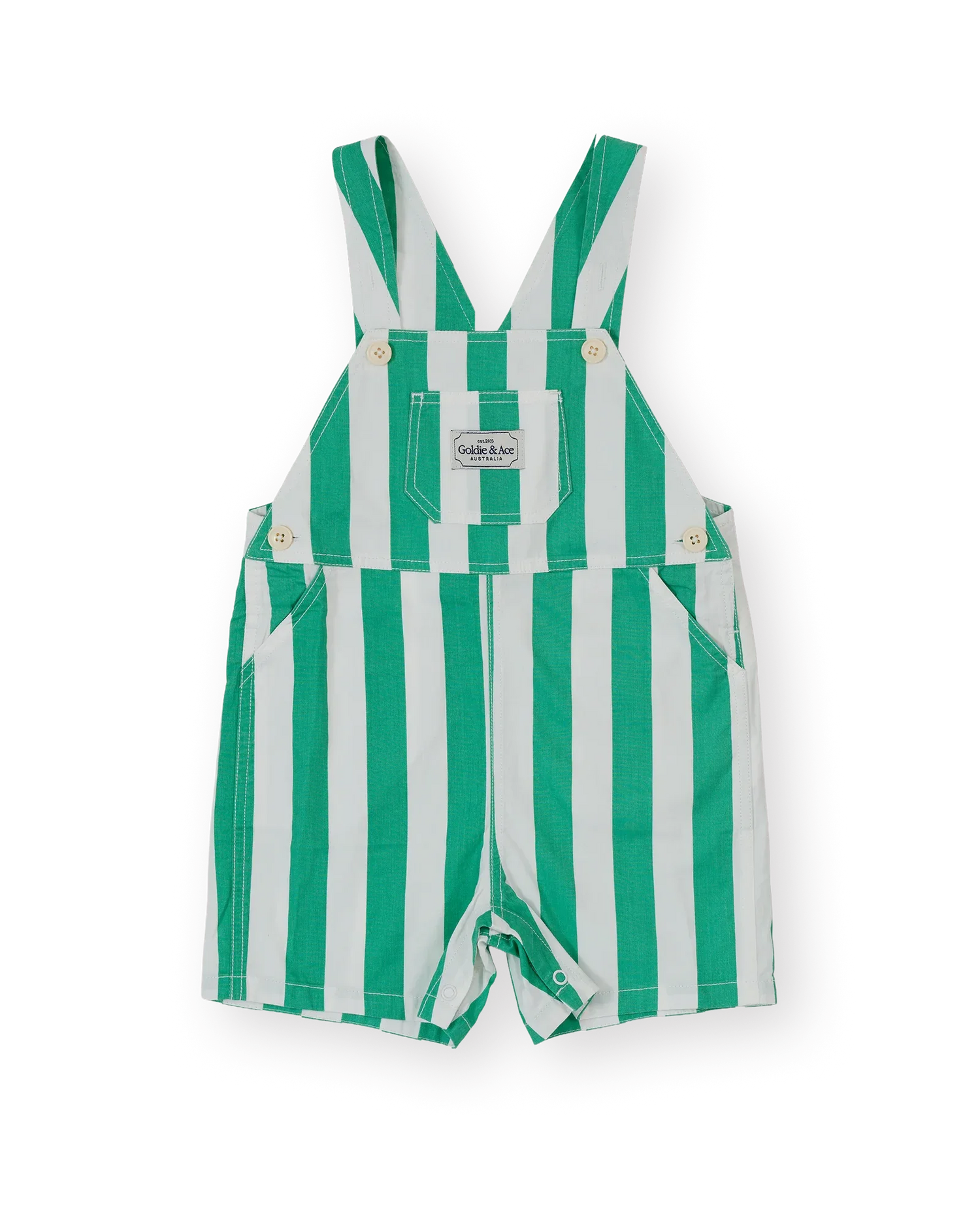 Happy Stripe Button Burton Overall Green White - Goldie+Ace
